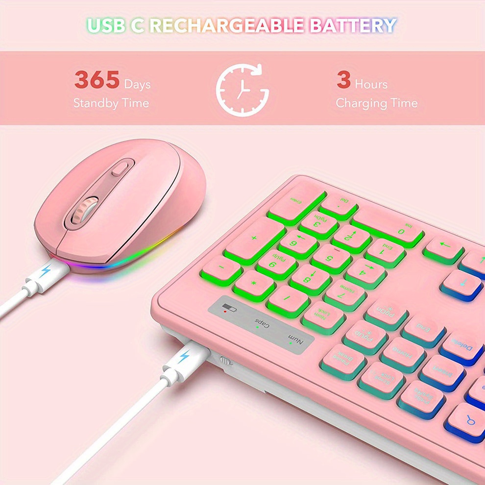 wireless keyboard and mouse combo backlit rechargeable wireless keyboard set usb cordless combo for computer mac pc laptop details 2